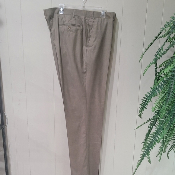 Santorelli Romeo Luxury Serge Tan Flat Front Trouser 44x38 Made In Italy Raw Hem - Picture 7 of 14
